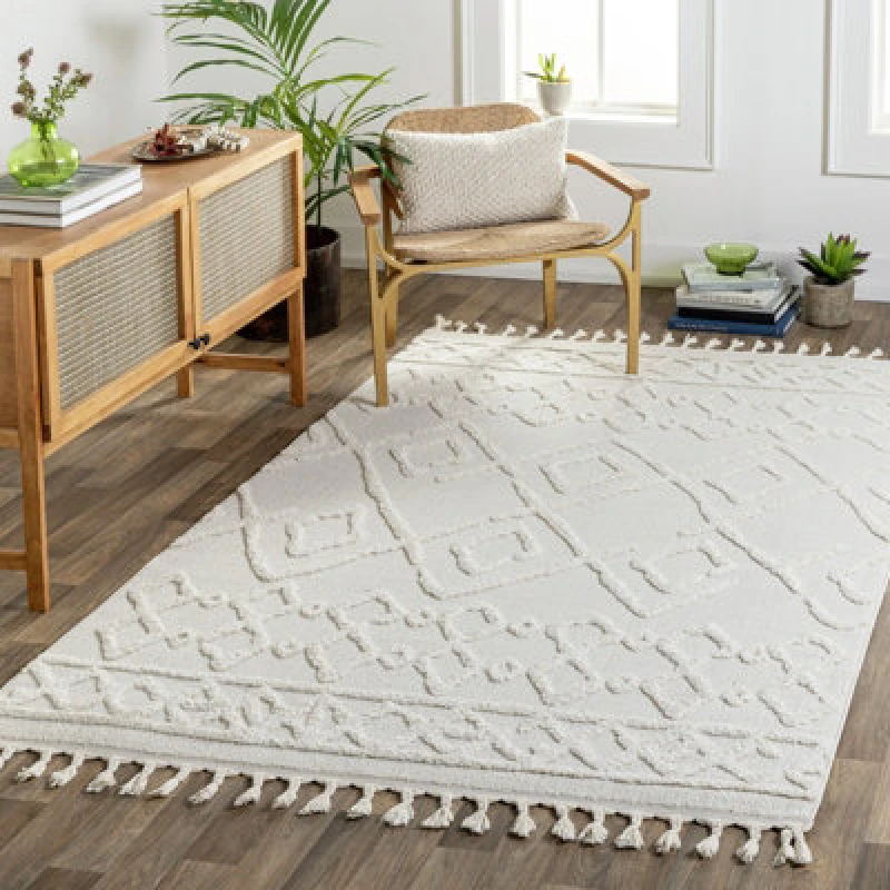 Image of Livabliss Berber Geometric High Pile Cream Elaine Area Rug 160 X 213cm - Easy Care, Non Shedding, Ideal For Living Room & Bedroom