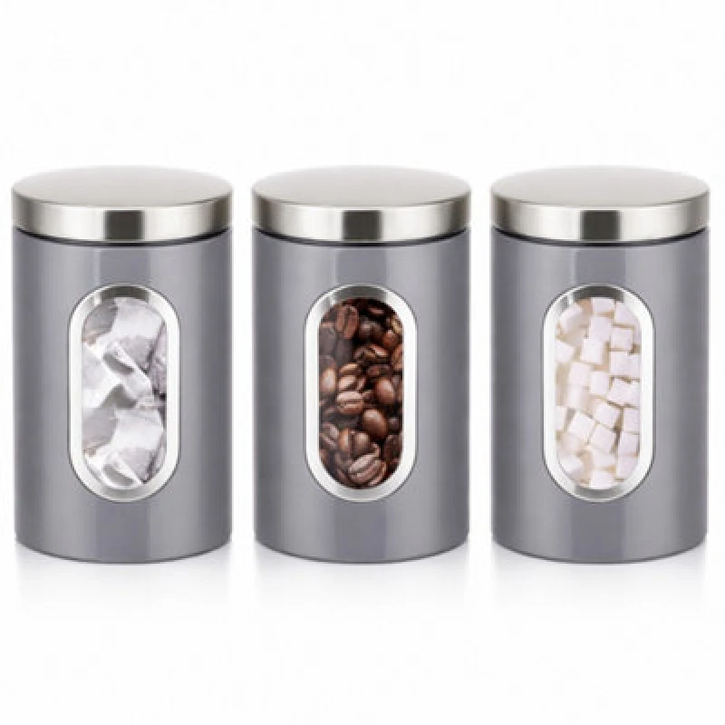 Image of Innoteck Essentials 3Pc Stainless Steel Kitchen Canister Set With Viewing Window & Secure Lids - Grey
