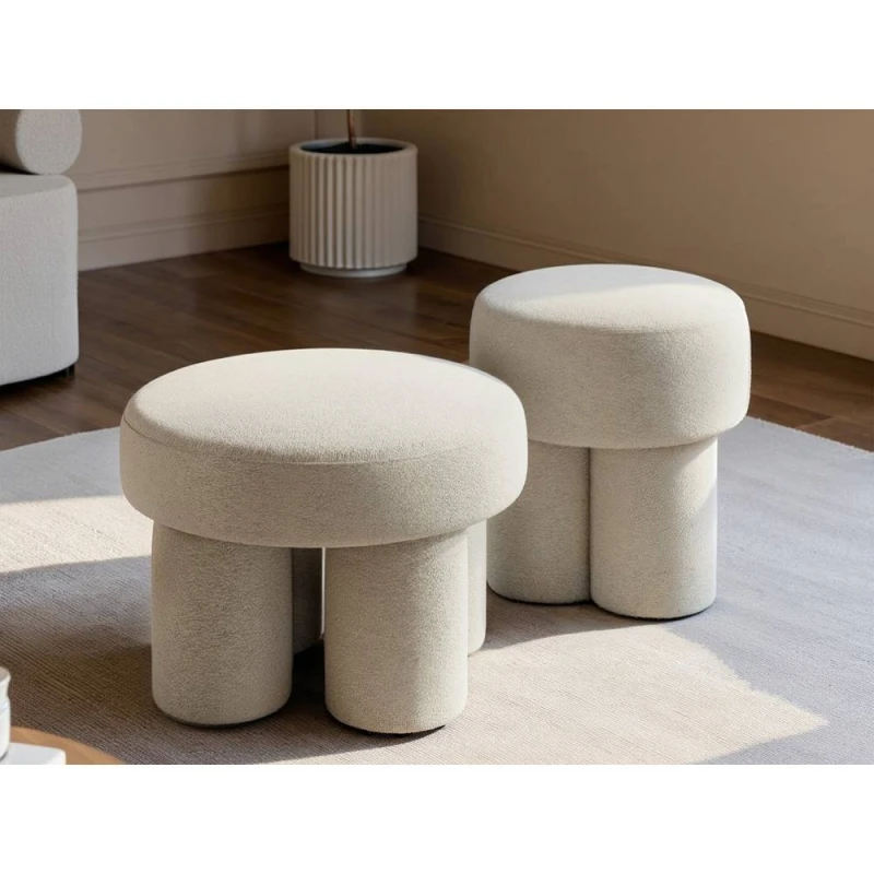 Image of Solace+Co Ferro Pouffe Set Beige Fabric Beige Unisex