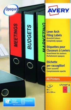 Image of Avery Lever Arch Filing Labels 200x60mm J7171A-25(80 Labels)