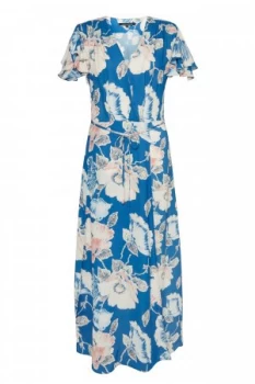 Image of French Connection Cari Crepe Midi Tea Dress Vintage Blue