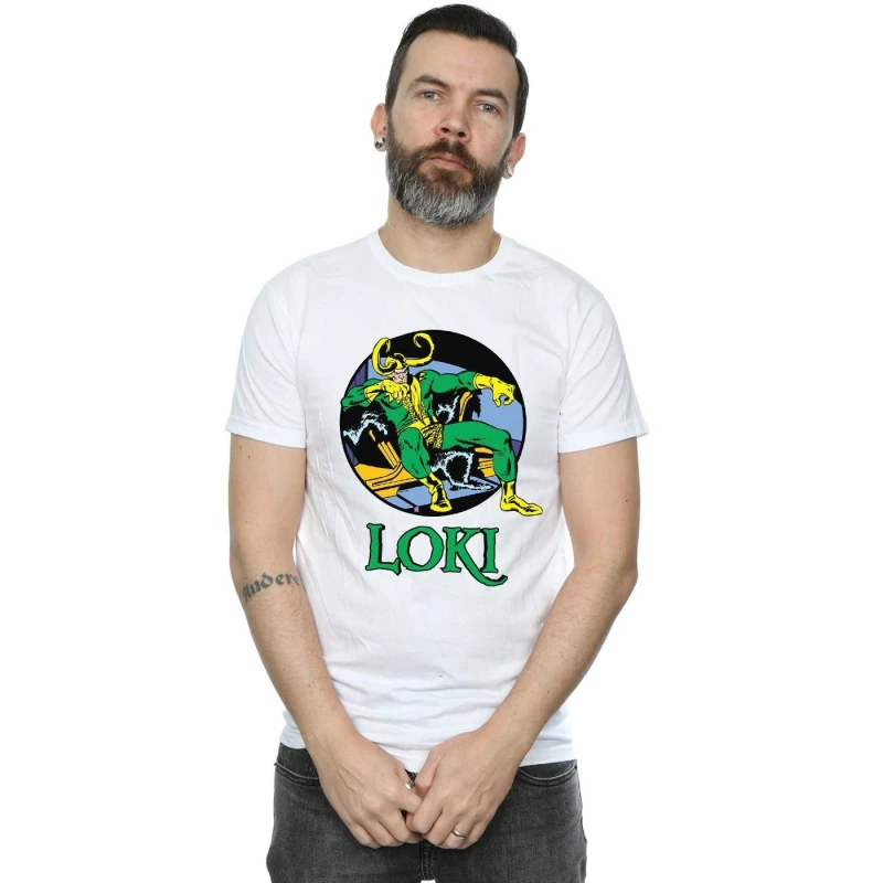 Image of Marvel Marvel Men Loki Throne T-Shirt in White Size: Small White S Male 5059308978639