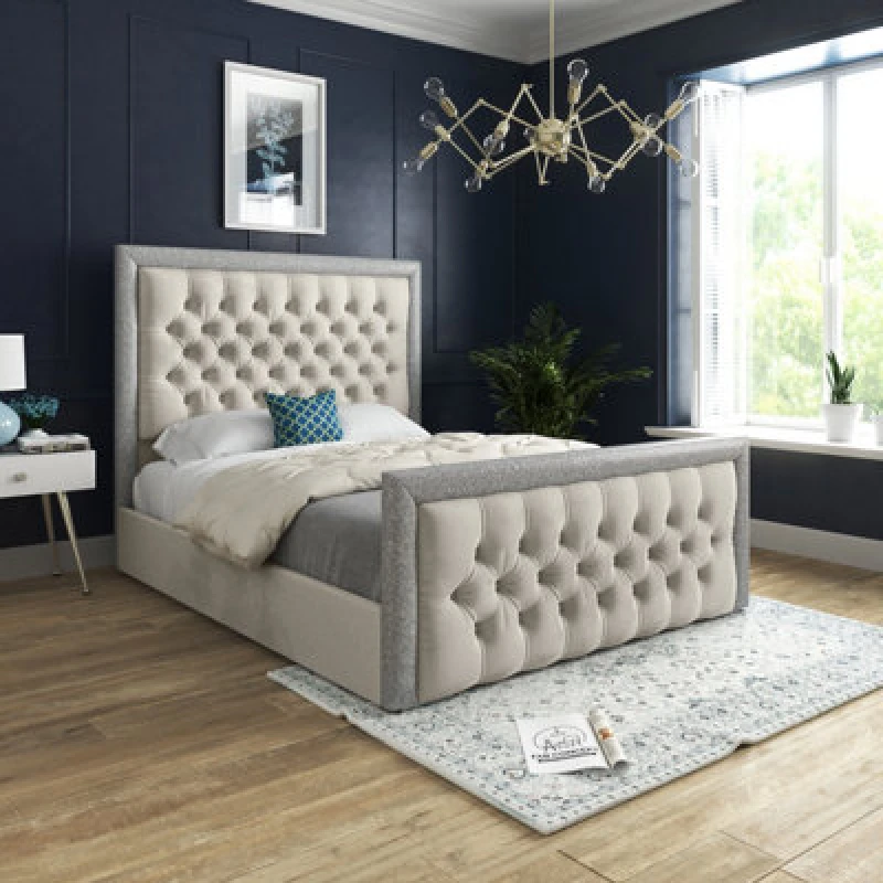 Image of DS Living Cheltenham Glitter & Cream Velvet Upholstered Bed Frame Size: Single Cream Unisex Single
