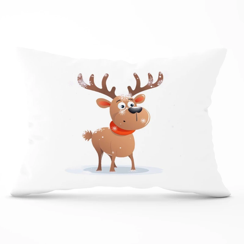 Image of Warren Reed - Designer Reindeer In A Scarf Cushions Size: 33cm x 48cm Multicolor Unisex 33cm x 48 cm