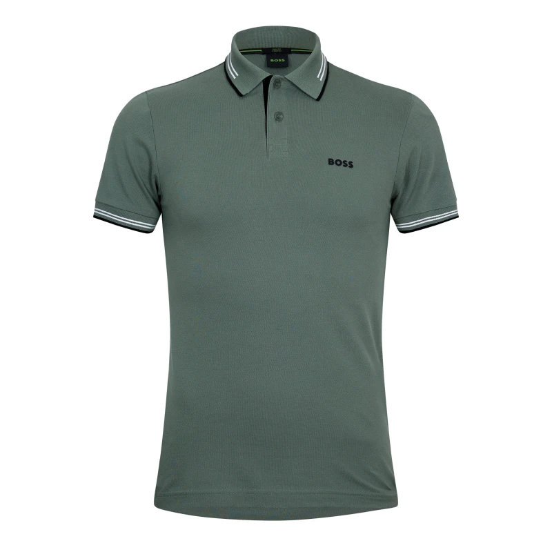 Image of Boss Mens HBG Paul Polo Contrast Striped Trim Shirt Open Green male 2XL