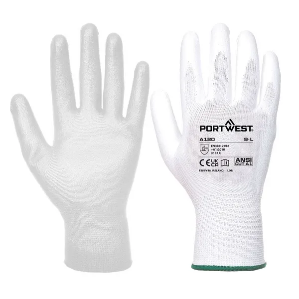 Image of Portwest PU Palm General Handling Grip Gloves A120WHRS Colour: White