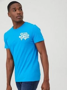 Image of Superdry Script Classic T-Shirt - Electric Blue, Electric Blue, Size L, Men