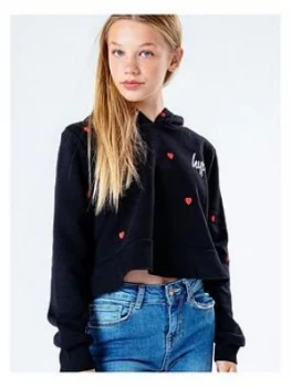 Image of Hype Love Heart Overhead Hoodie, Black, Size Age: 15 Years, Women