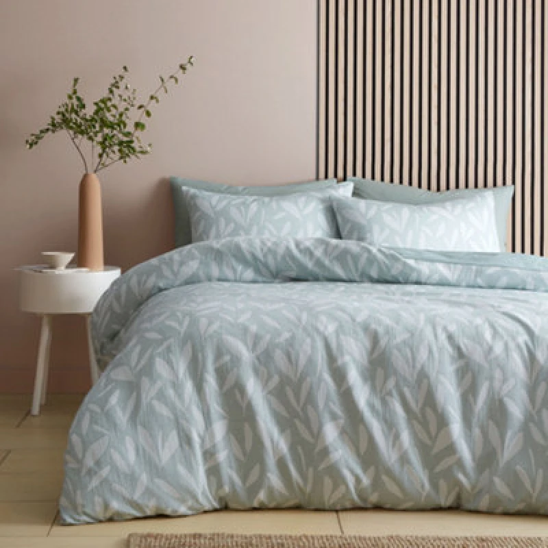 Image of Appletree Emile Jacquard Leaf Pattern Print Green Duvet Cover Set