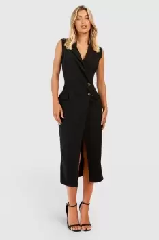 Image of Crepe Wrap Front Midaxi Blazer Dress
