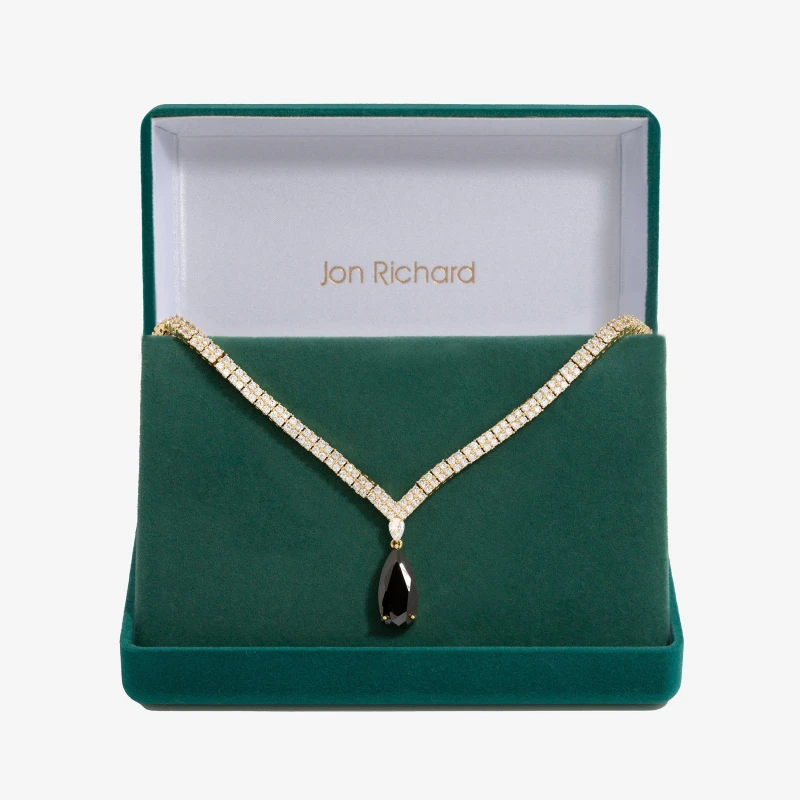 Image of Jon Richard Gold Plated And Jet Pear Drop Collar Necklace - Gift Boxed Gold female