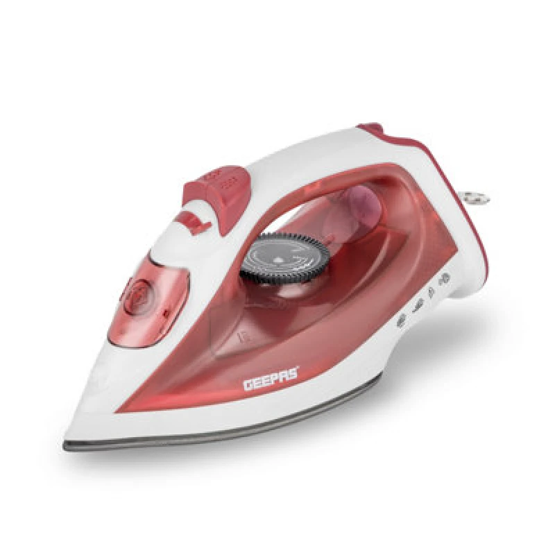 Image of Geepas Steam Iron 1800W Non-Stick Soleplate Dry/Steam Iron Adjustable Temperature Light Red
