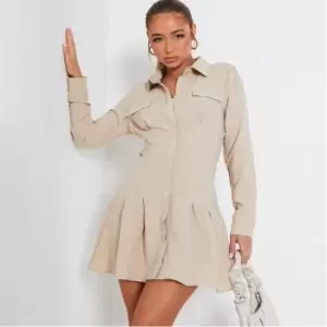 Image of I Saw It First Textured Cinched Waist Shirt Dress - Neutral