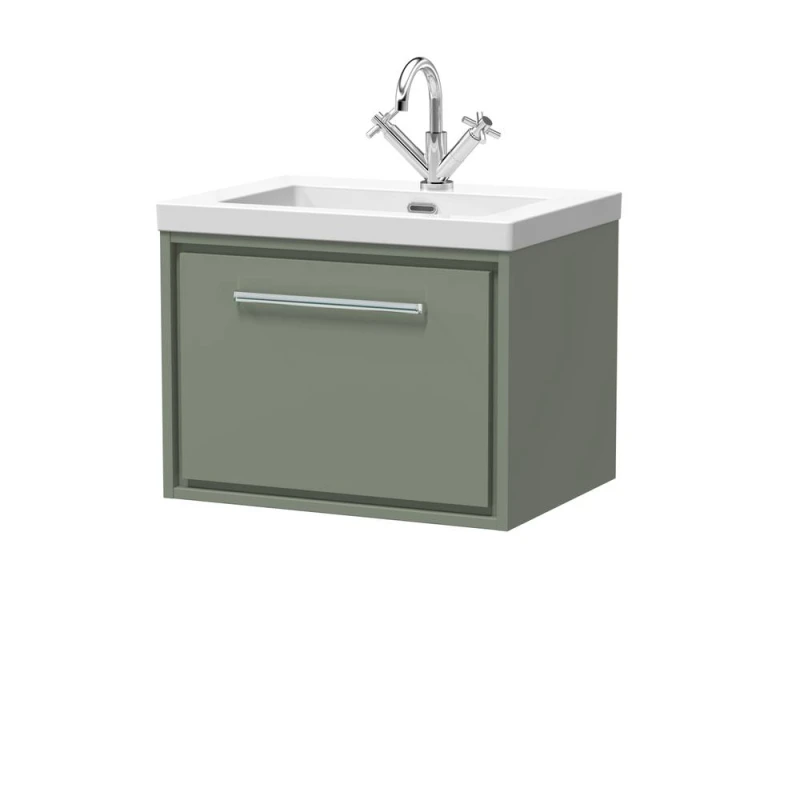 Image of Balterley Bathroom 1 Soft-Close Drawer Wall Hung Fireclay Basin, Green, 600mm in Green Green Unisex