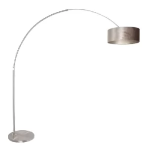 Image of Sparkled Light Arc Floor Lamp Steel Brushed, Velor Taupe