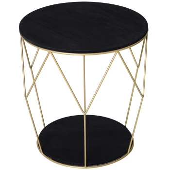 Image of HOMCOM Wood Metal Coffee Round Table W/ Storage Sofa End Side Coffee Table Bedroom Modern Decoration Furniture - Black Gold Color (Φ45cm) AOSOM UK