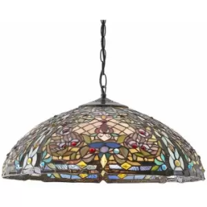 Image of Tiffany Glass Hanging Ceiling Pendant Light Large Bronze Feature Shade i00067