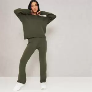 Image of I Saw It First Collared Knit Jumper and Flared Trousers Co Ord Set - Green