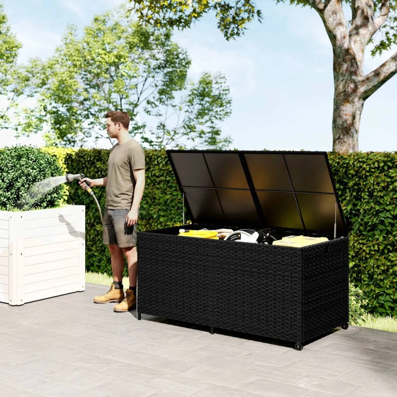 Image of OUTSUNNY 650L Garden Storage Box with Wheels, Waterproof Liner in Black Size: 150cm x 80cm Black Unisex 150cm x 80 cm