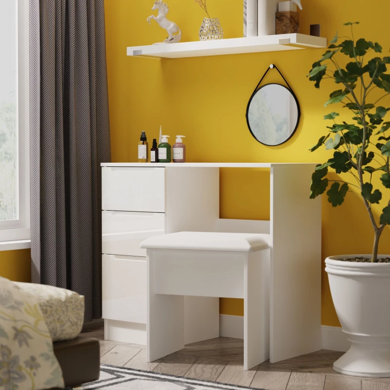 Image of Welcome Furniture Ready Assembled Milan Vanity In White Gloss & White MIL031WGW