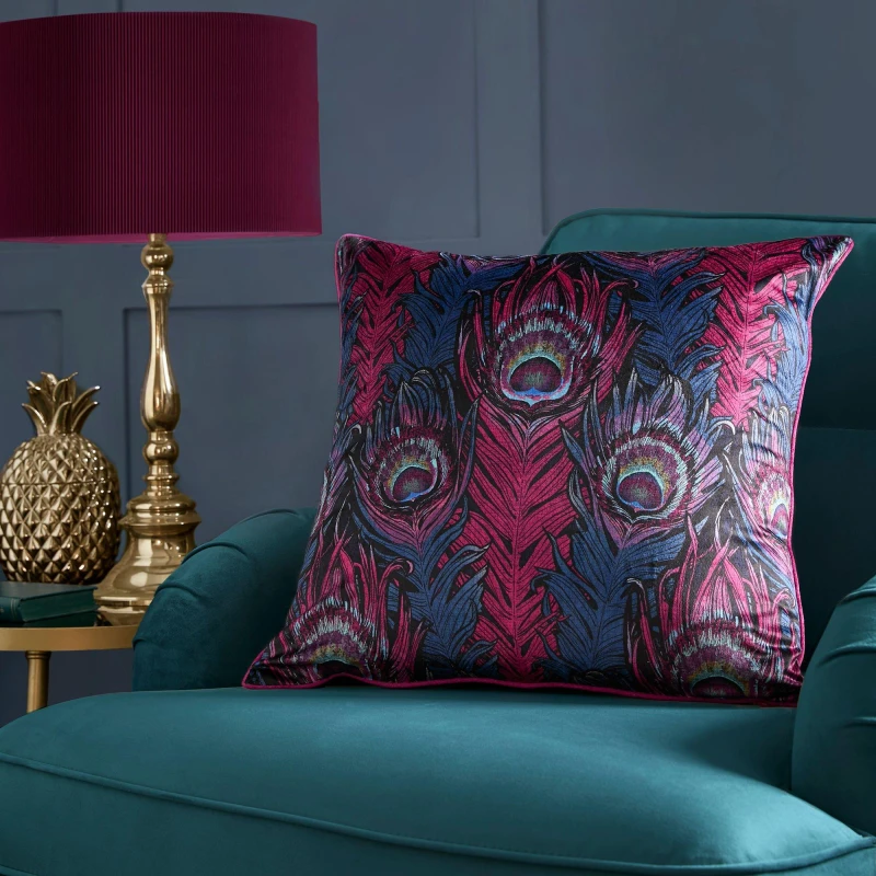 Image of Laurence Llewelyn-Bowen 'Dandy Peacock' Jacquard Filled Cushion Plum
