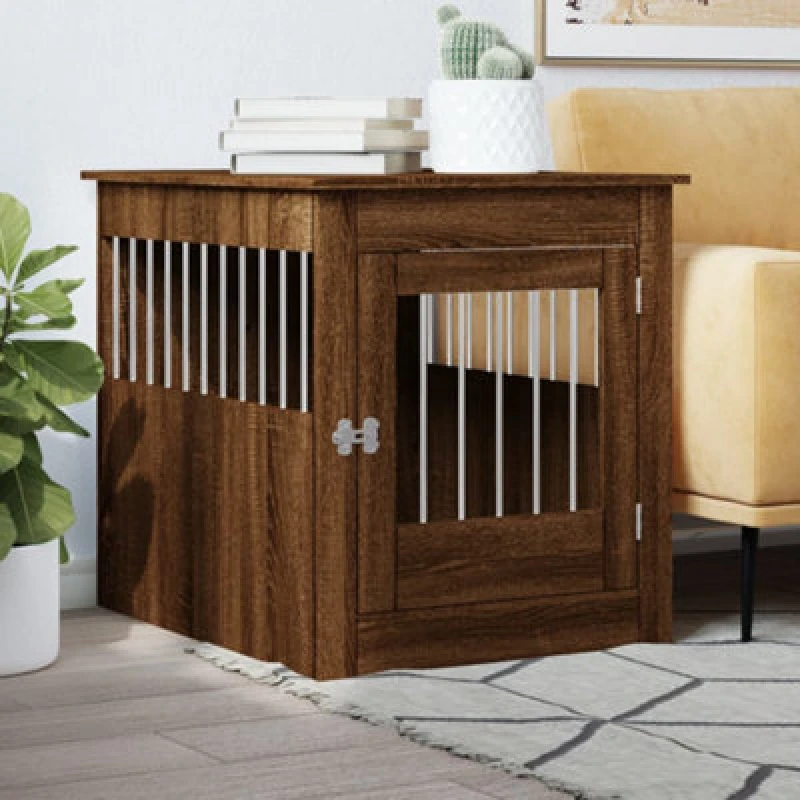 Image of vidaXL Dog Crate Furniture Brown Oak 64.5x80x71cm Engineered Wood, Brown 838336