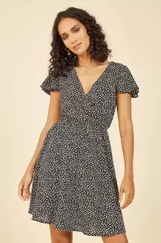 Image of Black Ditsy Daisy Print Skater Dress