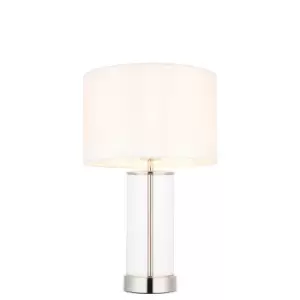Image of Lessina Base & Shade Table Lamp, Bright Nickel Plate, Glass, Vintage White Fabric