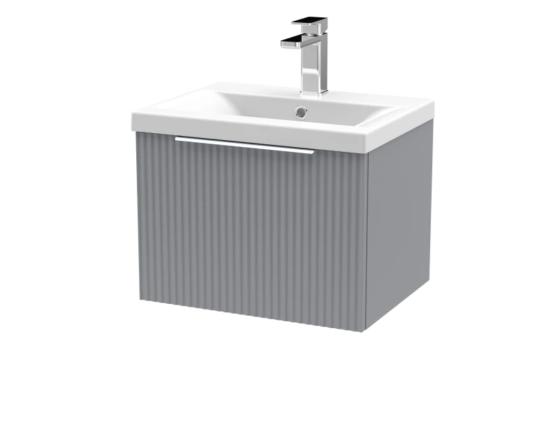 Image of Balterley Fluted Wall Hung 1 Drawer Vanity Basin Unit & Basin 500mm - Satin Grey Grey Unisex