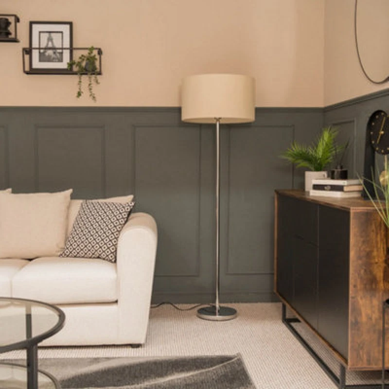 Image of ValueLights Charlie Chrome Floor Lamp with Large Natural Shade Silver