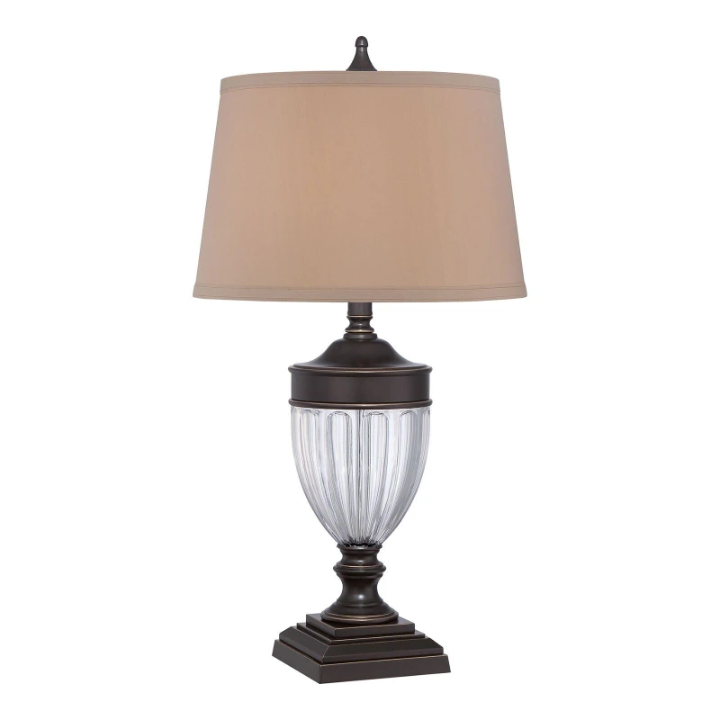 Image of Loops Table Lamp Glass & Metal Tan Fabric Shade Palladian Bronze LED E27 100W Clear