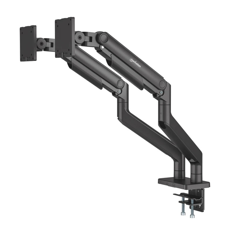 Image of Manhattan Manhattan Dual Desk Mount for TV & Monitor Mounts (Full Motion Spring), For screens 13" to 45", Clamp or Grommet Assembly, VESA compatabilit