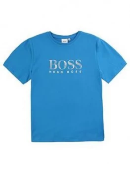 Image of Hugo Boss Large Logo Short Sleeve T-Shirt Turquoise Size 8 Years Boys