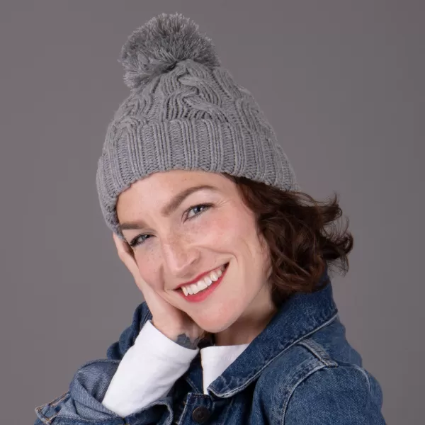 Image of totes Cable Knit Hat with Pom Pom Detail Grey