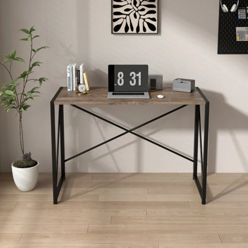 Image of MCC Direct No Assembly Folding Computer Desk 100cm - Miami Brown