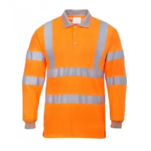 Image of Portwest Mens Hi-Vis Long Sleeve Polo Shirt (S) (Orange)
