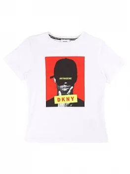 Image of DKNY Boys Short Sleeve Graphic Print T-Shirt, White, Size 8 Years