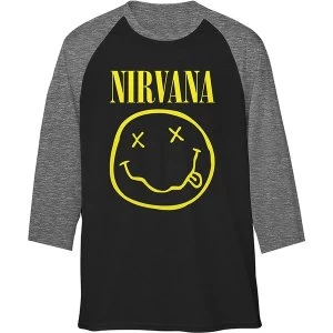 Image of Nirvana - Yellow Smiley Unisex Small T-Shirt - Black,Grey