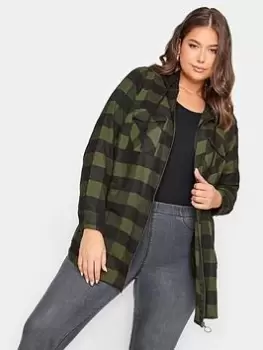 Image of Yours Hooded Zip Check Shirt - Green, Size 18, Women
