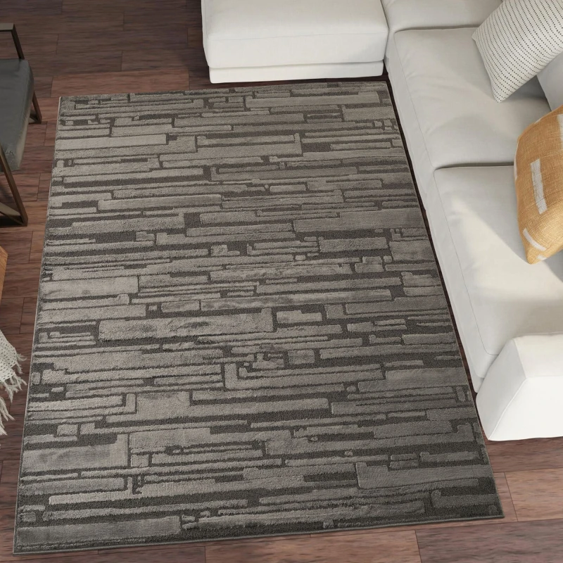 Image of Hamilton Modern Sheen Area Rug - Blocked Bold Geometric Design Dark Grey 200Cm X 290Cm