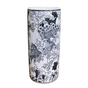 Image of Ceramic Embossed Umbrella Stand, Blue/White Koi Design