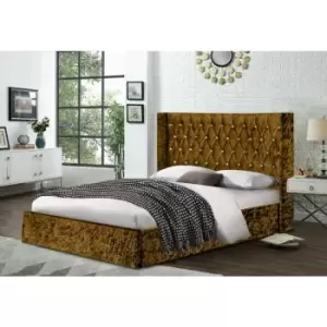 Image of Eniya Upholstered Beds - Crush Velvet, Small Double Size Frame, Mustard - Mustard