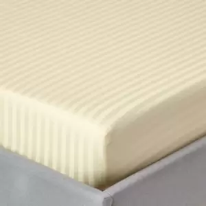 Image of Pastel Yellow Egyptian Cotton Satin Stripe Fitted Sheet 330 Thread Count, Small Double - Pastel Yellow - Pastel Yellow - Homescapes