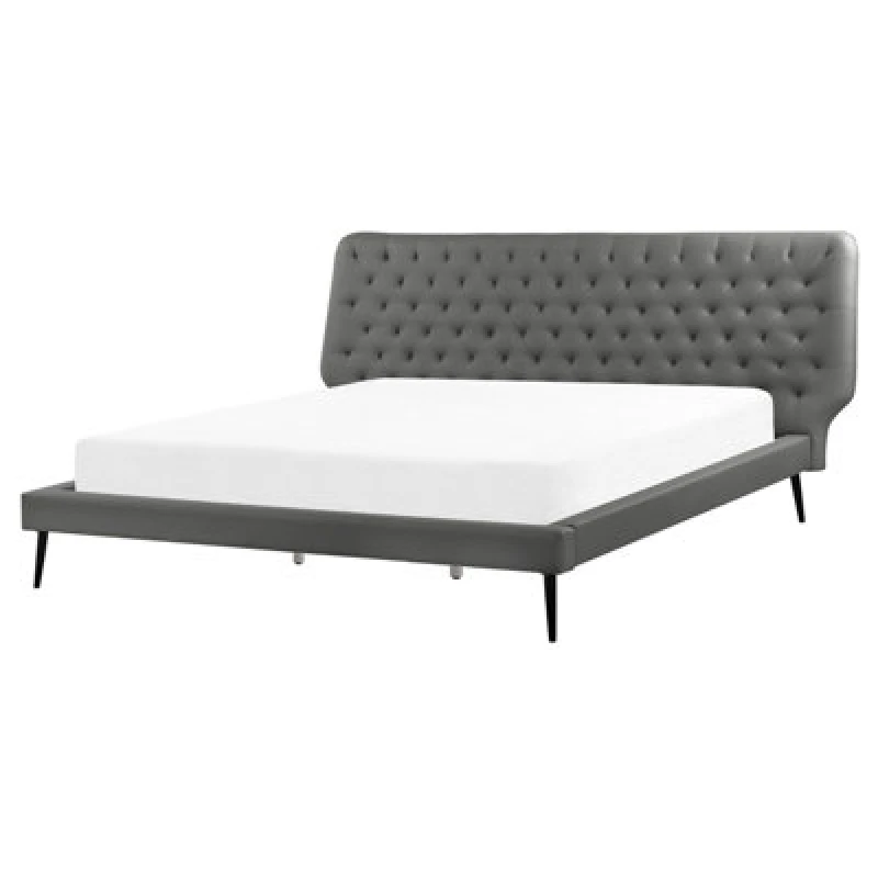 Image of Beliani Bed Faux Leather Essonne 160 X 200 Cm (Eu King Size) Grey