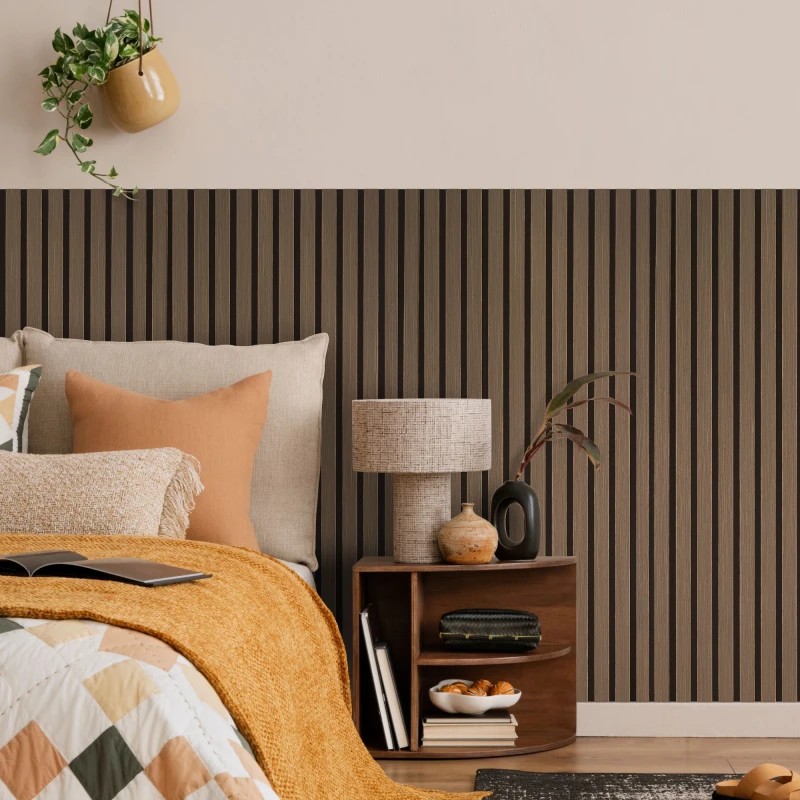 Image of Fuse Acoustic Wall Panels Acoustic Wooden Wall Panel in Smoked Oak, 1.2m x 0.6m in Brown Brown Unisex