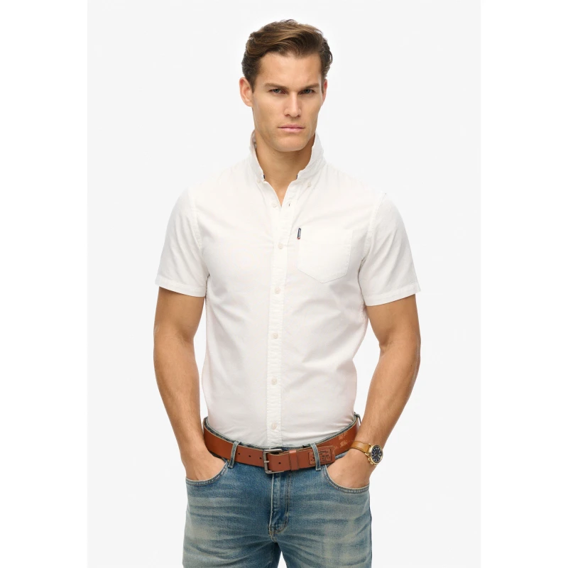 Image of Superdry Mens Short Sleeve Oxford Shirt Optic male Medium