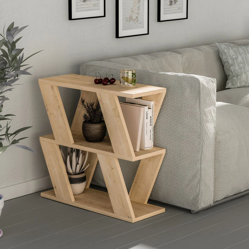 Image of DECORTIE Decortie - Lazena Modern Side End Coffee Table Oak Multipurpose h 55.4cm 3 Tier - Oak M.SH.14114.5