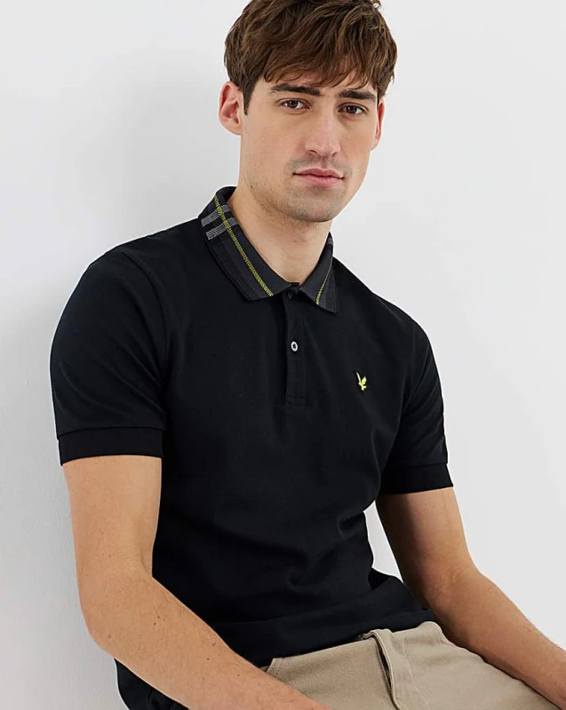 Image of Lyle & Scott Lyle & Scott Tartan Collar Polo Shirt JET Black - Lyle & Scott - Size: XL JET Black Male XL LC04403
