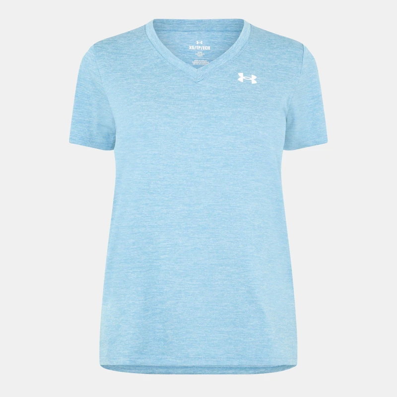 Image of Under Armour Tech Twist V-Neck Short Sleeve Womens Blue Calm female 8 (XS)