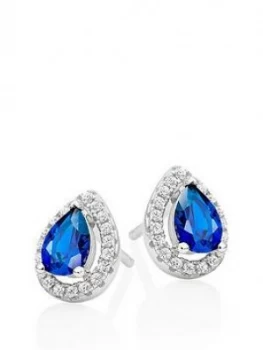 Image of Beaverbrooks Silver Blue Cubic Zirconia Pear Halo Earrings